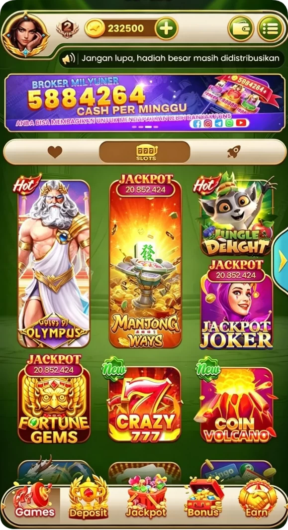 Tampilan utama aplikasi pesiar88